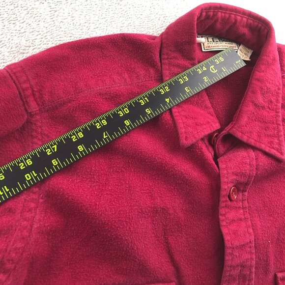 L.L. Bean Mens Dess Shirt Size 15.5 Neck M Tall Chamois Cloth Red Long Sleeve - Picture 7 of 13